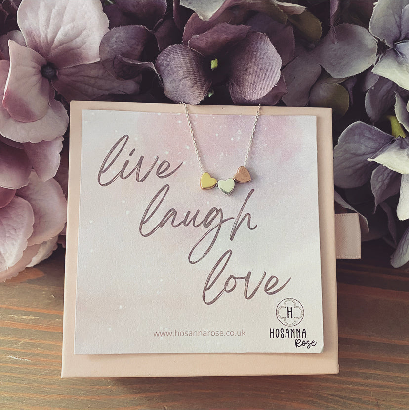 Three Hearts Necklace - ‘Live Laugh Love’