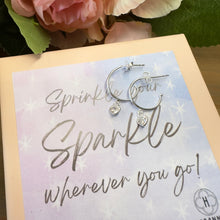 Load image into Gallery viewer, Sparkling Heart Hoops - ‘Sprinkle Your Sparkle’
