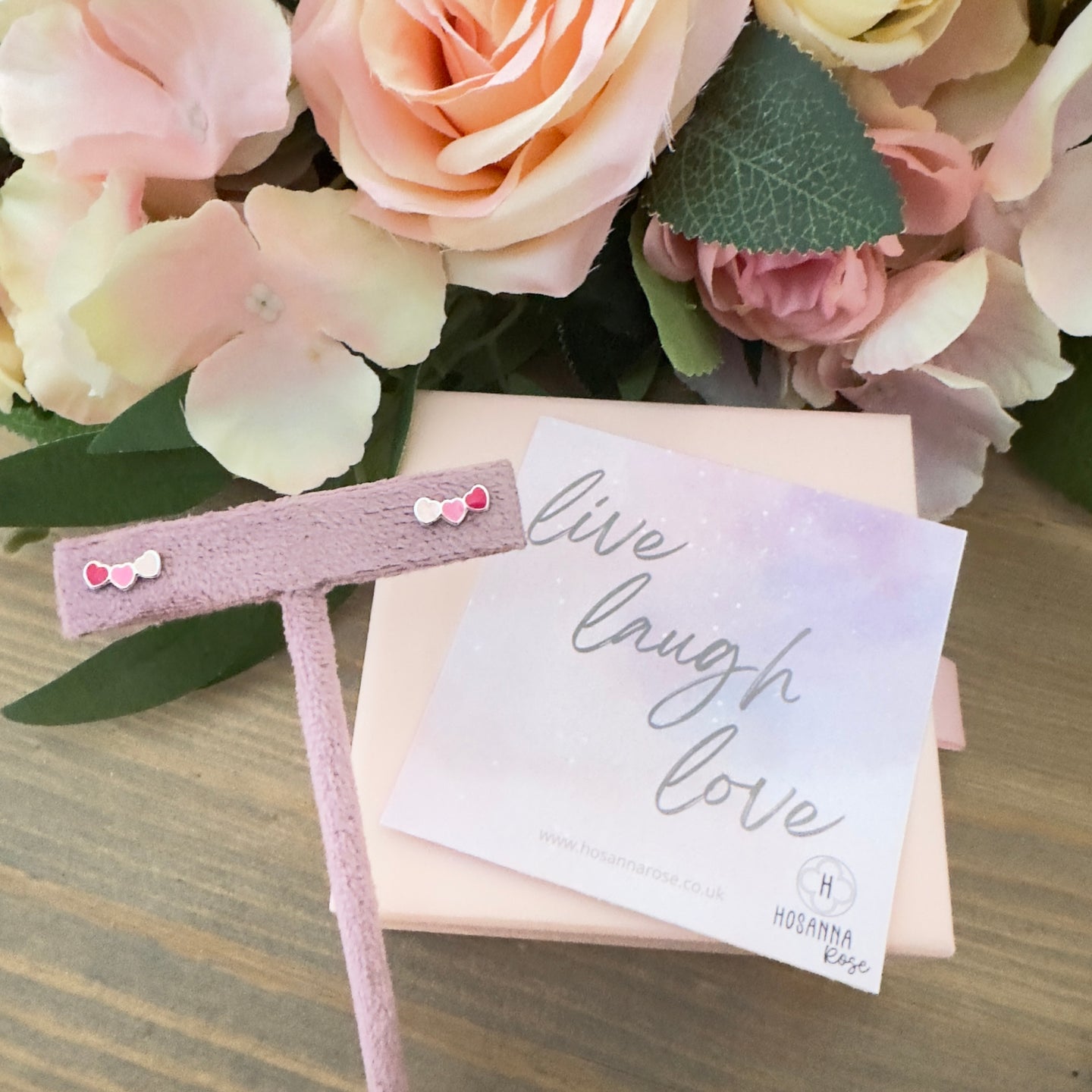 Trio Hearts Earrings - ‘Live Laugh Love’
