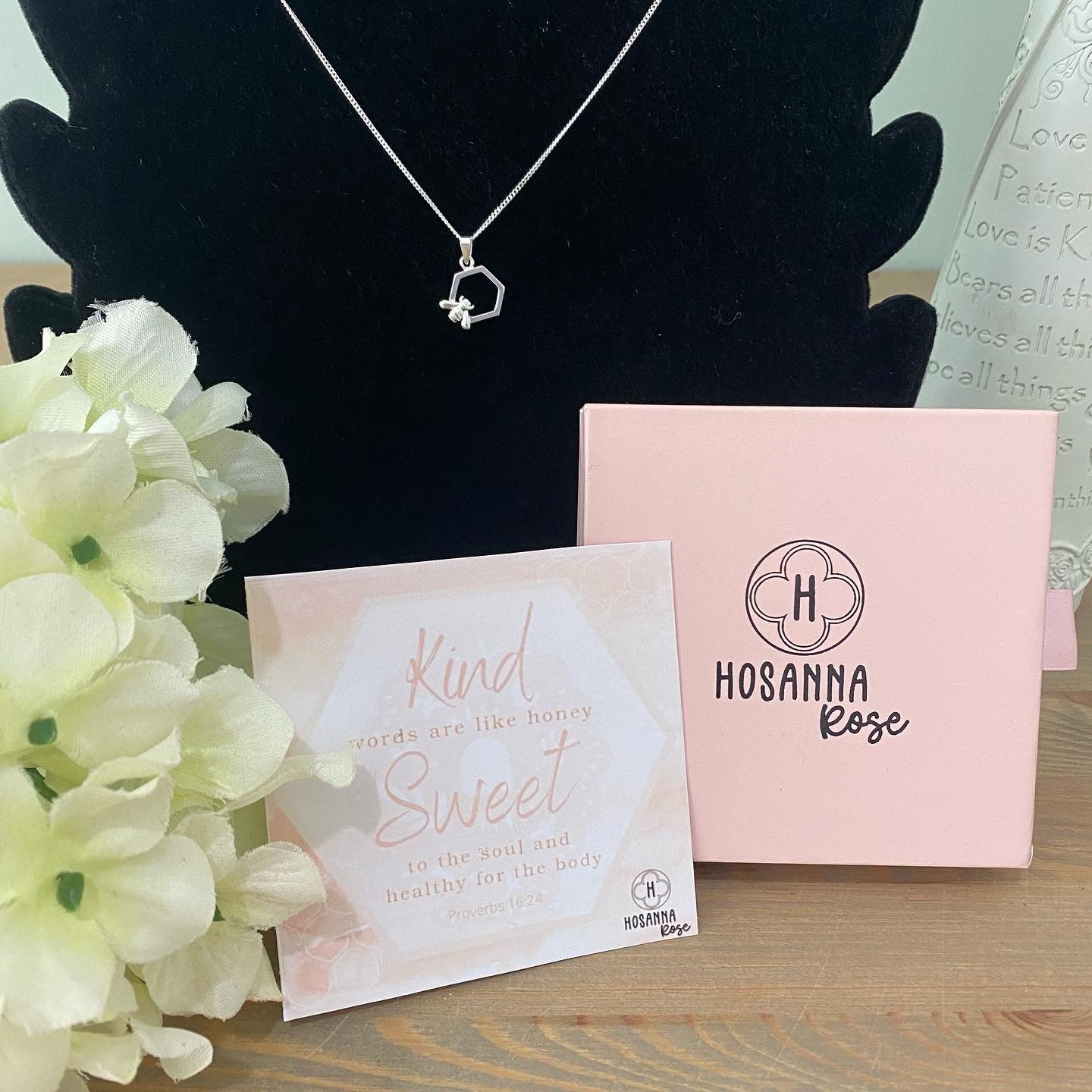 Bee & Honeycomb Necklace 'Kind Words Are Like Honey'